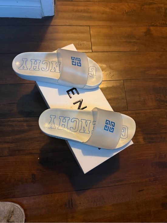 Givenchy Shoes - Givenchy White Slides with Blue Logo